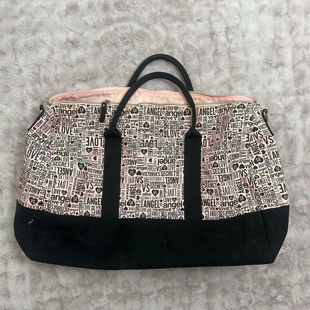 Victoria's Secret Pink and Black Angel Logo Weekender Duffle Bag